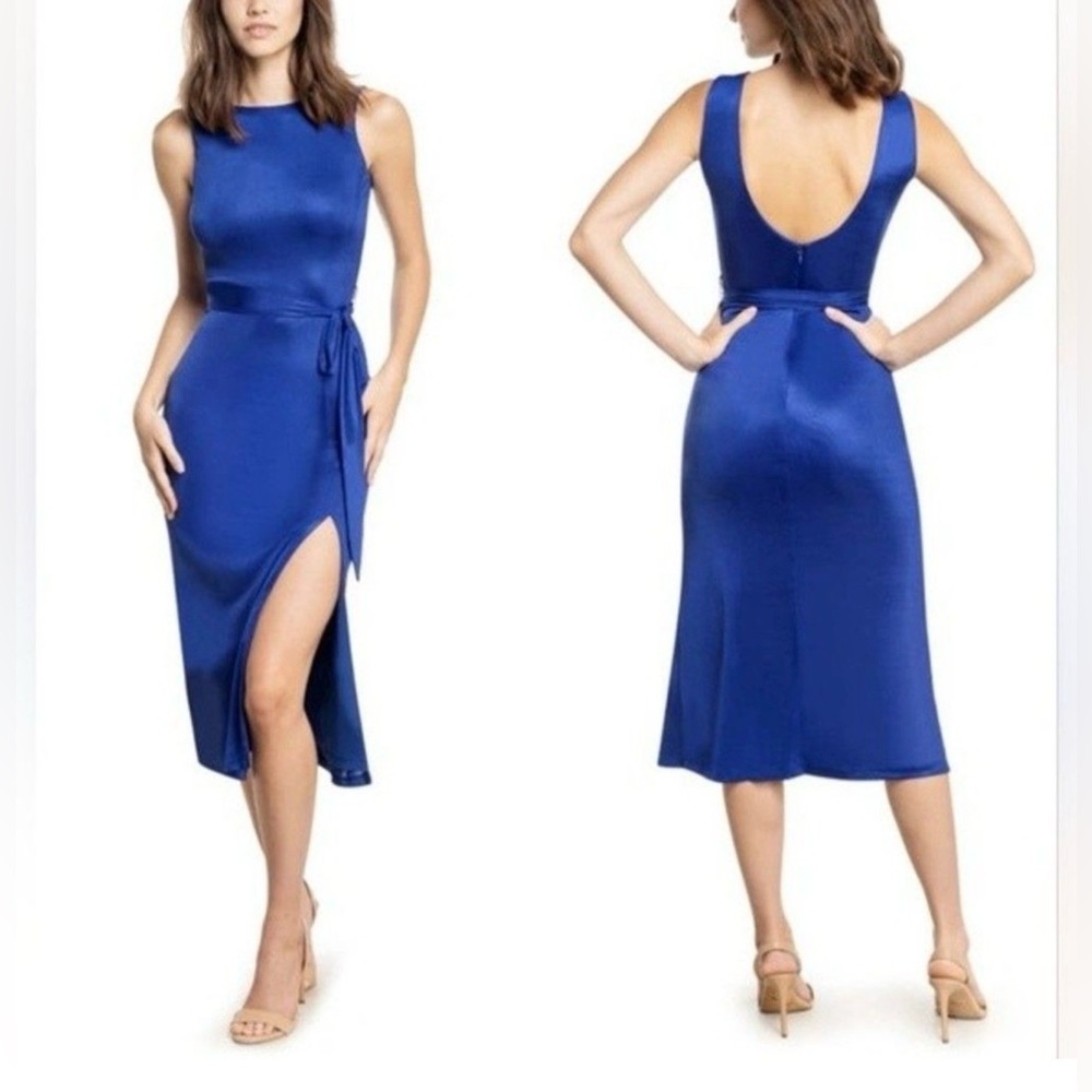 Dress the Population Royal Blue Sleeveless Midi Dress with Side Slit